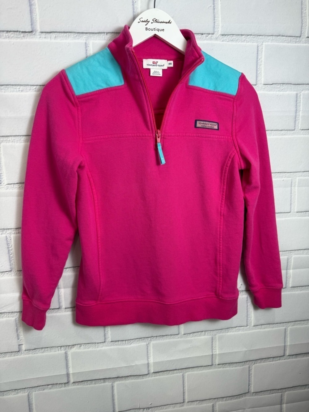 Vineyard Vines Pink 1/4 Zip Pullover XXS 100% Cotton Preppy Logo Sweatshirt - Picture 10 of 12